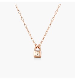 Personalized Initial Lock Pendant Necklace with Paperclip Link Chain - 14K Yellow Gold, 0.925 Sterling Silver,18K Gold & Rose...