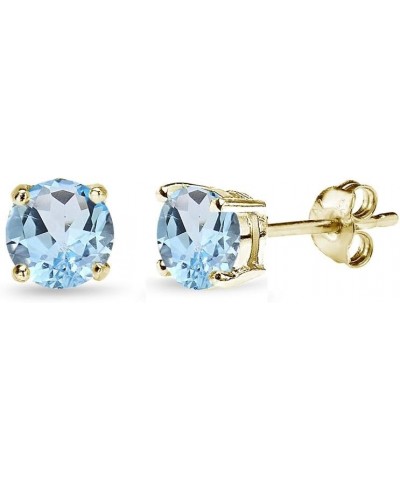 Sterling Silver Round-Cut Solitaire Blue Topaz Stud Earrings for Women Girls 5mm - Gold Flash Silver $12.09 Earrings