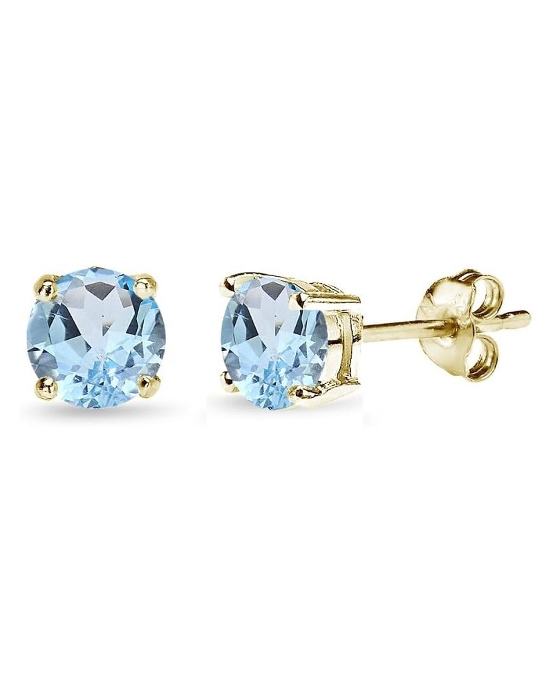 Sterling Silver Round-Cut Solitaire Blue Topaz Stud Earrings for Women Girls 5mm - Gold Flash Silver $12.09 Earrings