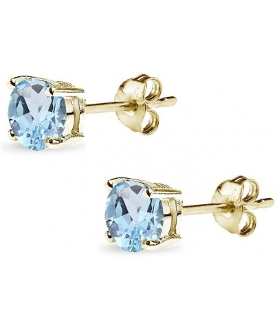 Sterling Silver Round-Cut Solitaire Blue Topaz Stud Earrings for Women Girls 5mm - Gold Flash Silver $12.09 Earrings