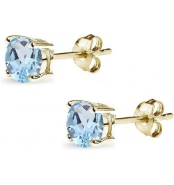 Sterling Silver Round-Cut Solitaire Blue Topaz Stud Earrings for Women Girls 5mm - Gold Flash Silver $12.09 Earrings