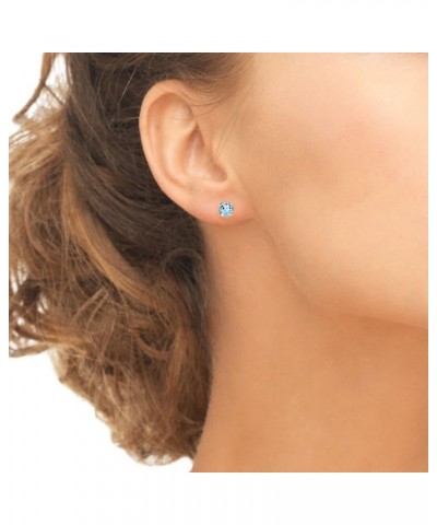 Sterling Silver Round-Cut Solitaire Blue Topaz Stud Earrings for Women Girls 5mm - Gold Flash Silver $12.09 Earrings