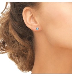 Sterling Silver Round-Cut Solitaire Blue Topaz Stud Earrings for Women Girls 5mm - Gold Flash Silver $12.09 Earrings