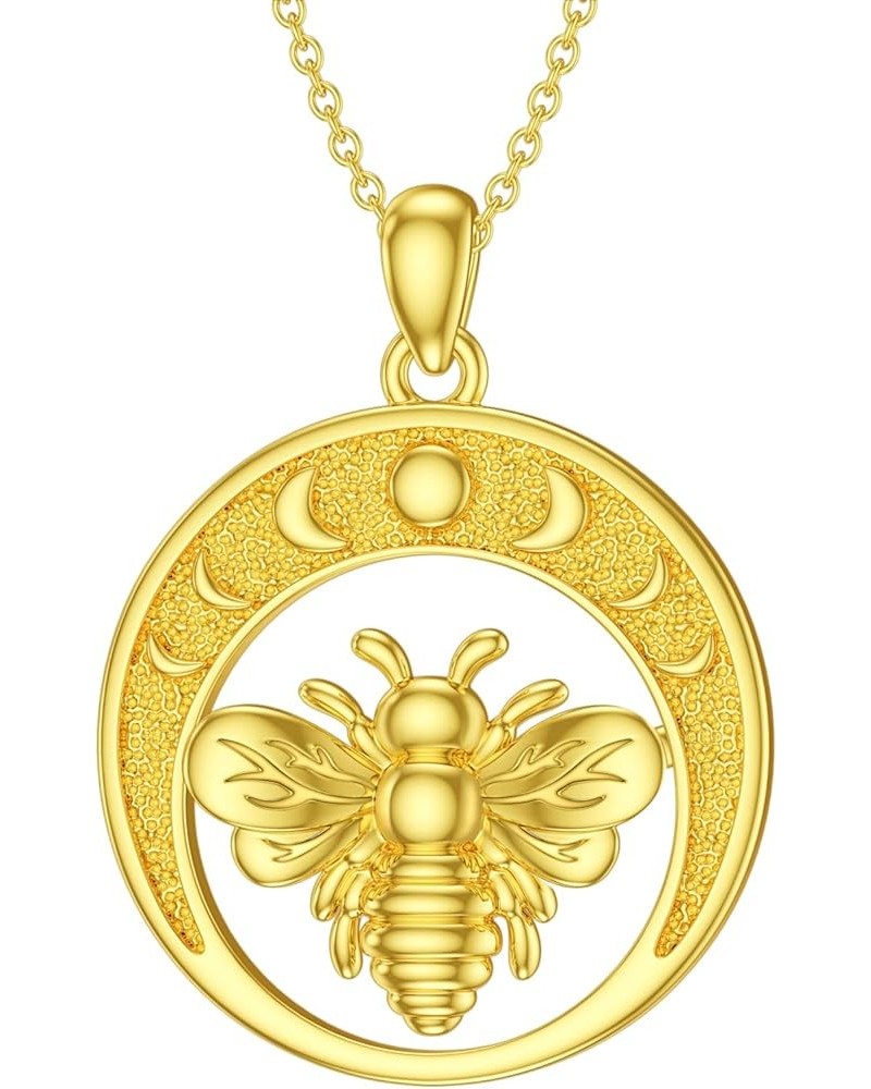 925 Sterling Silver Bee Necklace for Men Women Moon Phase Bee- Gold $27.53 Necklaces