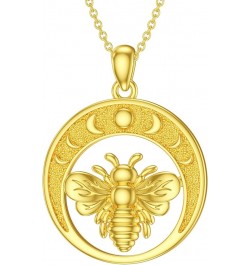 925 Sterling Silver Bee Necklace for Men Women Moon Phase Bee- Gold $27.53 Necklaces