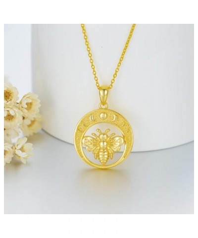 925 Sterling Silver Bee Necklace for Men Women Moon Phase Bee- Gold $27.53 Necklaces