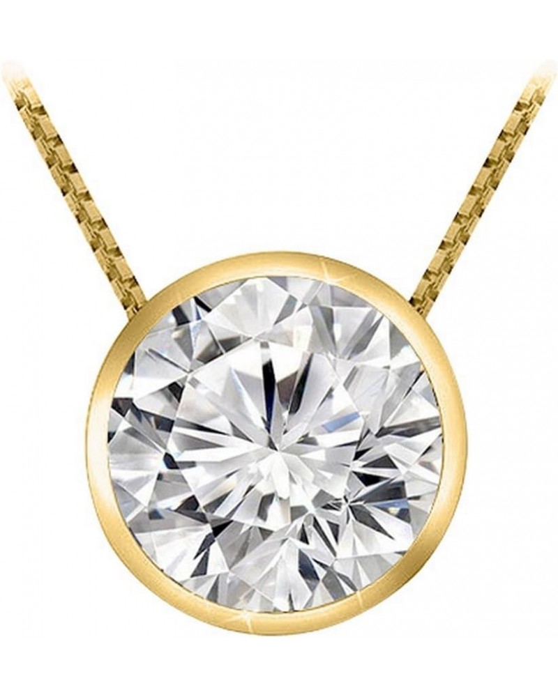 0.5 Carat 14K White Gold Round Diamond Bezel Solitaire Pendant Necklace H-I Color I2 Clarity 18" Silver Chain 14K Yellow Gold...