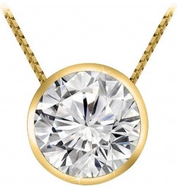 0.5 Carat 14K White Gold Round Diamond Bezel Solitaire Pendant Necklace H-I Color I2 Clarity 18" Silver Chain 14K Yellow Gold...