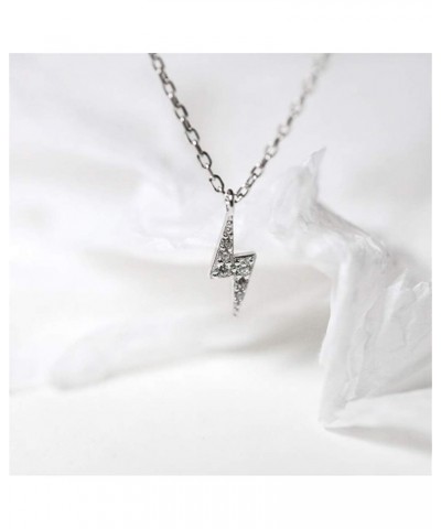 Tiny Lightning Bolt Crystal Necklace for Women Girls S925 Sterling Silver White Gold Plated Minimalist Personalized Little Sm...