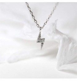 Tiny Lightning Bolt Crystal Necklace for Women Girls S925 Sterling Silver White Gold Plated Minimalist Personalized Little Sm...