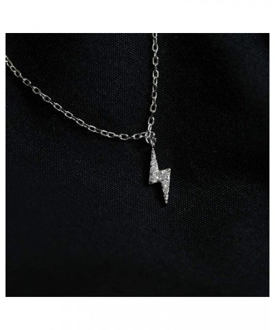 Tiny Lightning Bolt Crystal Necklace for Women Girls S925 Sterling Silver White Gold Plated Minimalist Personalized Little Sm...