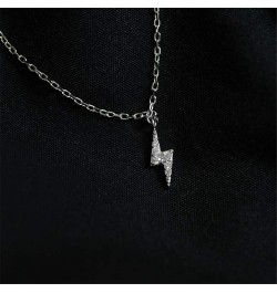 Tiny Lightning Bolt Crystal Necklace for Women Girls S925 Sterling Silver White Gold Plated Minimalist Personalized Little Sm...