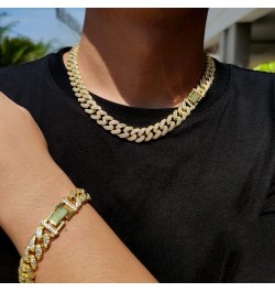 12mm Iced Out Cuban Link Chain Gold Plated Choker Necklace Hip Hop Bling Full CZ Diamond Necklace Bracelet with Giftbox for M...