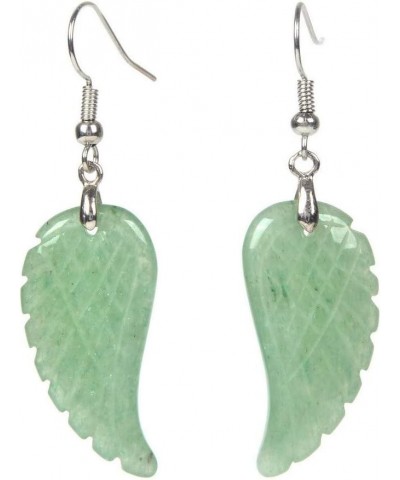 Gemstone Crystal Healing Reiki Chakra Handmade Angel Wing Dangle Earrings Green Aventurine $8.84 Earrings