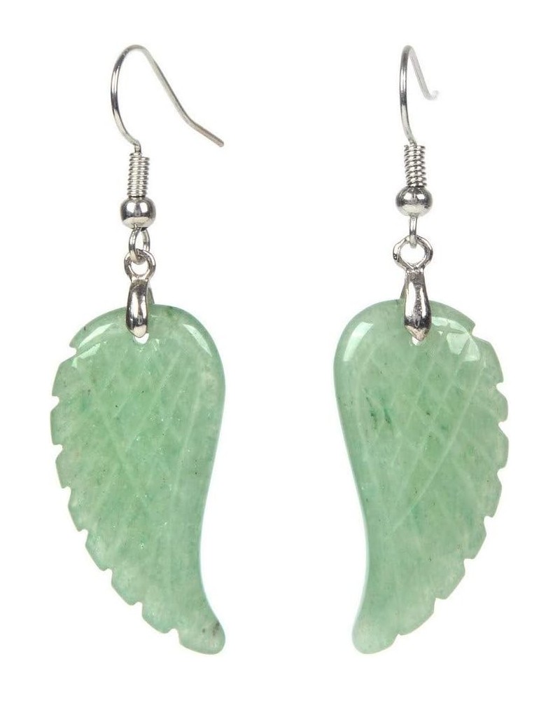 Gemstone Crystal Healing Reiki Chakra Handmade Angel Wing Dangle Earrings Green Aventurine $8.84 Earrings