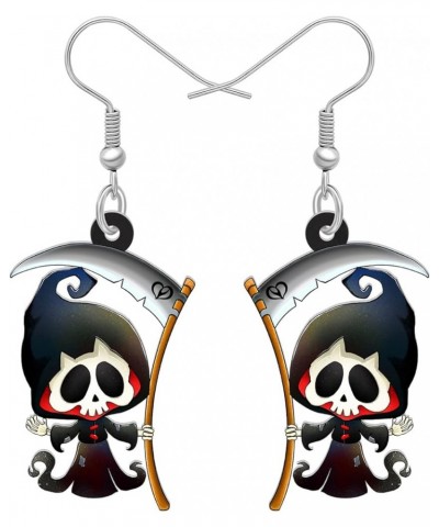 Cute Halloween Sugar Skull Earrings Dangle Acrylic Day of the Dead Decor Gifts for Women Girls Festival Charms Grim Reaper $6...