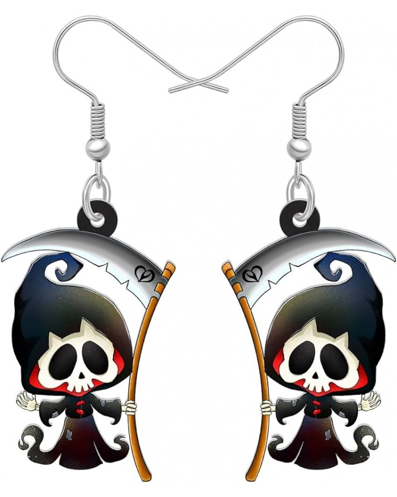 Cute Halloween Sugar Skull Earrings Dangle Acrylic Day of the Dead Decor Gifts for Women Girls Festival Charms Grim Reaper $6...