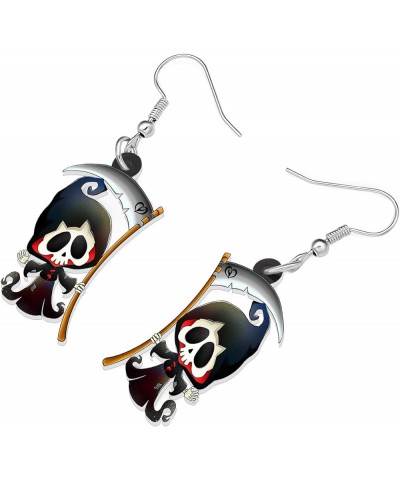 Cute Halloween Sugar Skull Earrings Dangle Acrylic Day of the Dead Decor Gifts for Women Girls Festival Charms Grim Reaper $6...