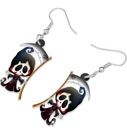 Cute Halloween Sugar Skull Earrings Dangle Acrylic Day of the Dead Decor Gifts for Women Girls Festival Charms Grim Reaper $6...