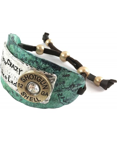 Hammered Plate Hide Your Crazy Act Like a Lady 12 Gauge Shotgun Shell Leather Cuff Bracelet Necklace Patina Blue $18.61 Jewel...