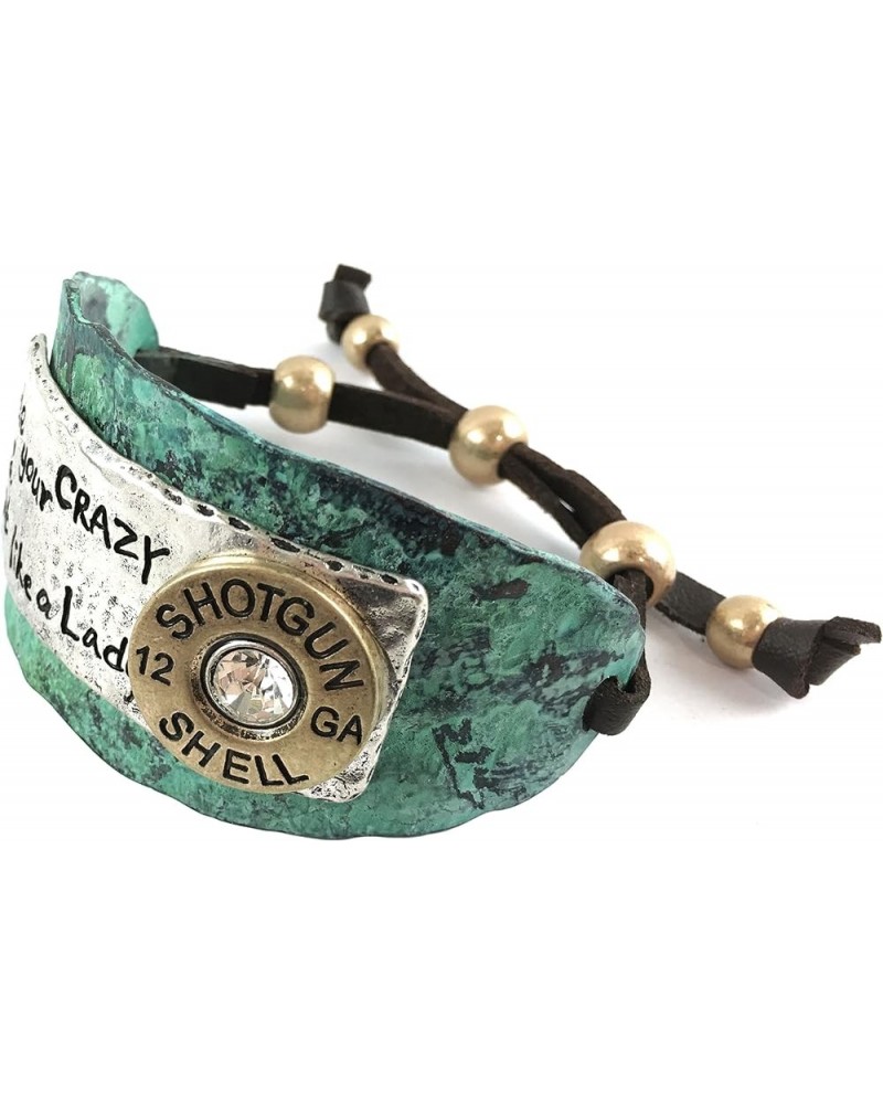 Hammered Plate Hide Your Crazy Act Like a Lady 12 Gauge Shotgun Shell Leather Cuff Bracelet Necklace Patina Blue $18.61 Jewel...