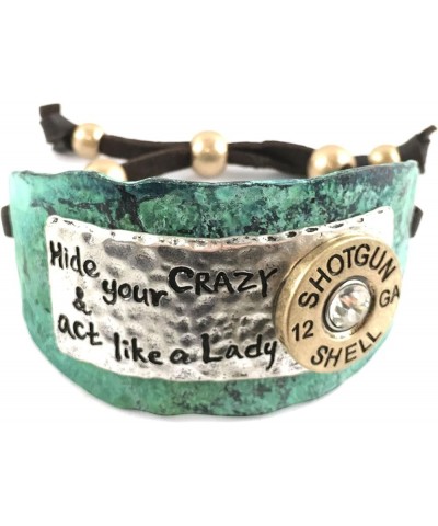 Hammered Plate Hide Your Crazy Act Like a Lady 12 Gauge Shotgun Shell Leather Cuff Bracelet Necklace Patina Blue $18.61 Jewel...