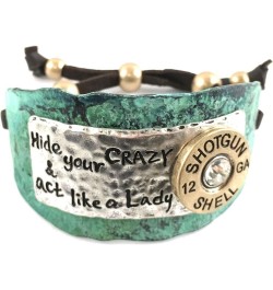 Hammered Plate Hide Your Crazy Act Like a Lady 12 Gauge Shotgun Shell Leather Cuff Bracelet Necklace Patina Blue $18.61 Jewel...