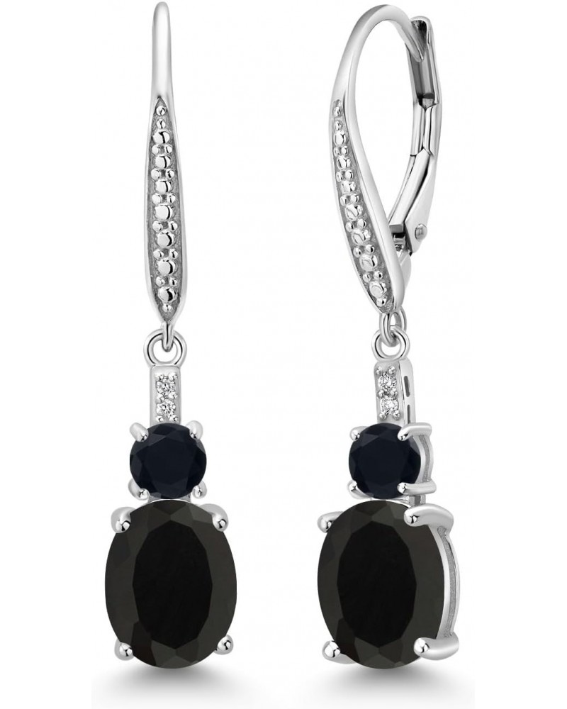 925 Sterling Silver Black Onyx and White Lab Grown Diamond Dangle Earrings for Women (4.47 Cttw, Oval 9X7MM) $42.35 Earrings