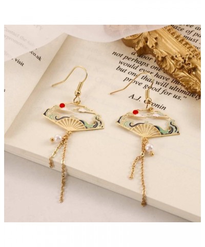 Chinese Style Asymmetric Fan Earrings, Alloy Long Drop Earrings For Women, Sector Drop Earrings, Cloud Earrings Hanging Dangl...