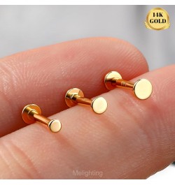 14K Solid Gold Flat Back Earring 16G Cartilage Earring Gold Helix Piercing Jewelry Internally Threaded Gold Labret Jewelry fo...