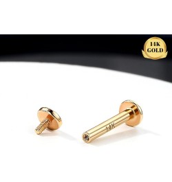 14K Solid Gold Flat Back Earring 16G Cartilage Earring Gold Helix Piercing Jewelry Internally Threaded Gold Labret Jewelry fo...