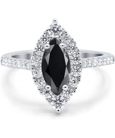 Halo Marquise Art Deco Engagement Wedding Bridal Ring Round Simulated Cubic Zirconia 925 Sterling Silver Simulated Black CZ $...