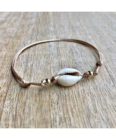 Cowrie Sea Shell Anklet, Seashell Gold Waxed Cord Anklet, Beach Anklet, Unisex Adjustable Anklet $8.91 Anklets