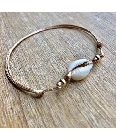 Cowrie Sea Shell Anklet, Seashell Gold Waxed Cord Anklet, Beach Anklet, Unisex Adjustable Anklet $8.91 Anklets