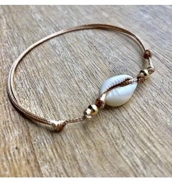 Cowrie Sea Shell Anklet, Seashell Gold Waxed Cord Anklet, Beach Anklet, Unisex Adjustable Anklet $8.91 Anklets