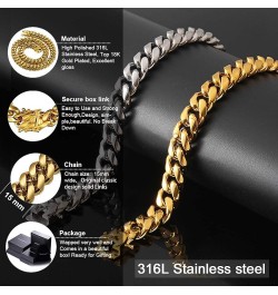 Gold Cuban Link Chain Necklace or Bracelet for Men 15mm 18K Stainless Steel Chunky Thick Heavy Miami Curb Chains 8-30 inch Va...