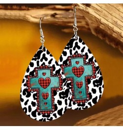 Western Cowgirl Cowboy Earrings Set Boho Aztec Pattern Leather Earrings for Women Boho Vintage Handmade Bohemian Turquoise Je...