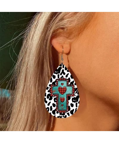 Western Cowgirl Cowboy Earrings Set Boho Aztec Pattern Leather Earrings for Women Boho Vintage Handmade Bohemian Turquoise Je...