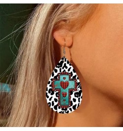 Western Cowgirl Cowboy Earrings Set Boho Aztec Pattern Leather Earrings for Women Boho Vintage Handmade Bohemian Turquoise Je...