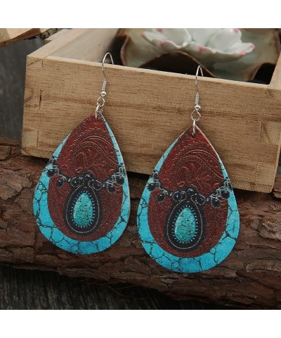 Western Cowgirl Cowboy Earrings Set Boho Aztec Pattern Leather Earrings for Women Boho Vintage Handmade Bohemian Turquoise Je...