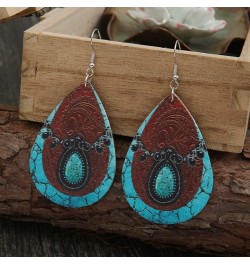 Western Cowgirl Cowboy Earrings Set Boho Aztec Pattern Leather Earrings for Women Boho Vintage Handmade Bohemian Turquoise Je...