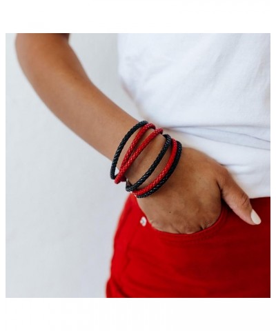 Hand Braided Leather Bracelet – Stackable Wrap Bracelets for Men & Women, Wristband with Magnetic Clasp by KEVA Red $11.00 Br...