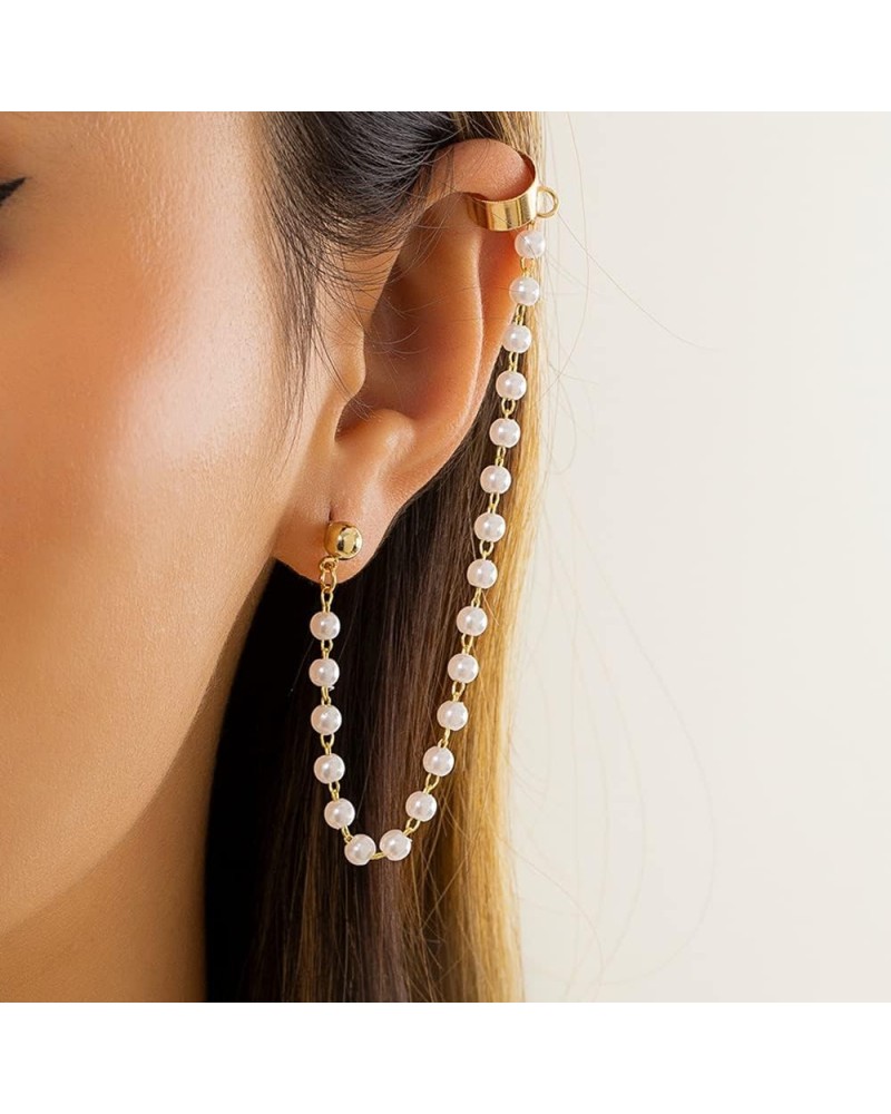 Stud Cuff Wrap Tassel Chain Crawler Climer Dangle Drop Earrings Ear Clips Ear Wraps Cuff Earrings for Women Girls style 7 Gol...