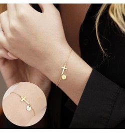 Cross Bracelet for Women Dainty Cross Bracelet with Initials Gold Link Chain Bracelets Christian Gifts for Women Teens Easter...