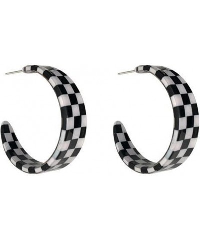 Acrylic Checkerboard Earring Geometric Black White Striped Checkered Dangle Drop Earrings Round Heart-shaped Checkered Flag R...