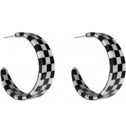 Acrylic Checkerboard Earring Geometric Black White Striped Checkered Dangle Drop Earrings Round Heart-shaped Checkered Flag R...