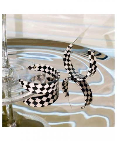 Acrylic Checkerboard Earring Geometric Black White Striped Checkered Dangle Drop Earrings Round Heart-shaped Checkered Flag R...