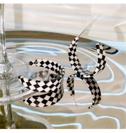 Acrylic Checkerboard Earring Geometric Black White Striped Checkered Dangle Drop Earrings Round Heart-shaped Checkered Flag R...