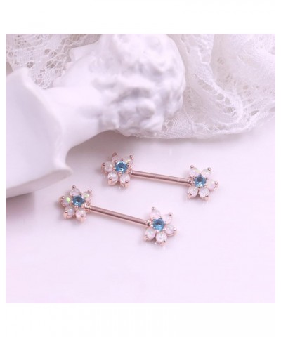 14G Flower Nipple Rings Opal Nipple Barbell 316L Stainless Steel Heart Nipple Ring Nipple Piercings Jewelry for Women Men Col...