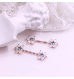 14G Flower Nipple Rings Opal Nipple Barbell 316L Stainless Steel Heart Nipple Ring Nipple Piercings Jewelry for Women Men Col...